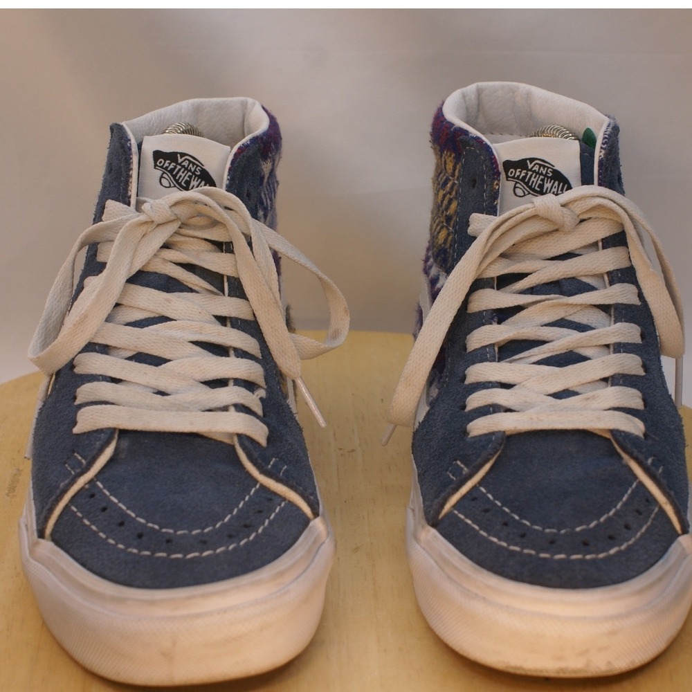 Vans Sk8-Hi Blue Suede Woven Textile Geometric High Top Sneakers Womens 5.5 boho - Picture 2 of 12